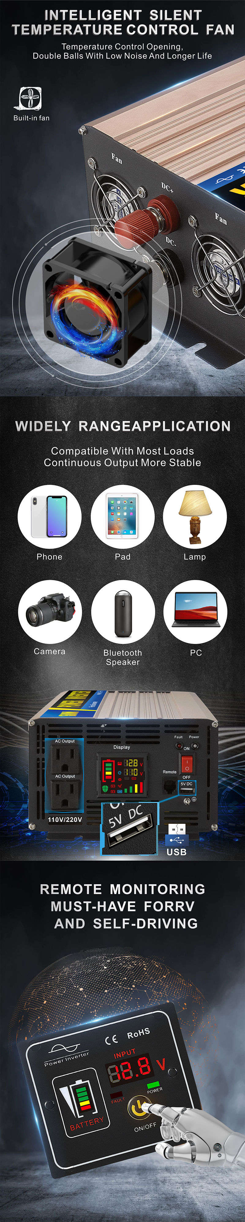 Inversor de pot&ecirc;ncia de 1500 watts 12 volts DC a 110 volts AC