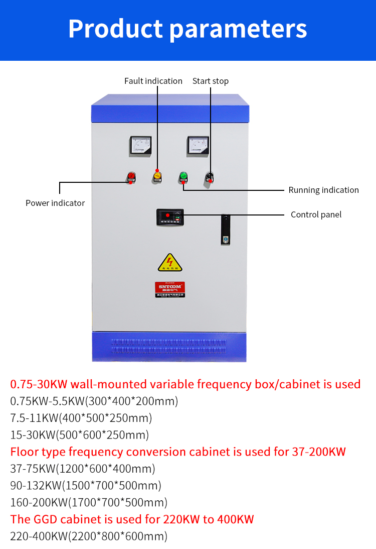 Par&acirc;metro do gabinete de convers&atilde;o de frequ&ecirc;ncia vari&aacute;vel tipo piso 37kw-200kw